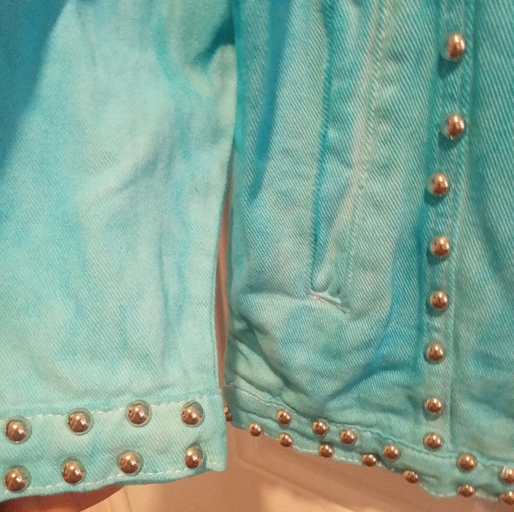 Studded Turquoise Jacket with Heart Design Professionally Riveted Over 100 Rivet - Picture 6 of 7